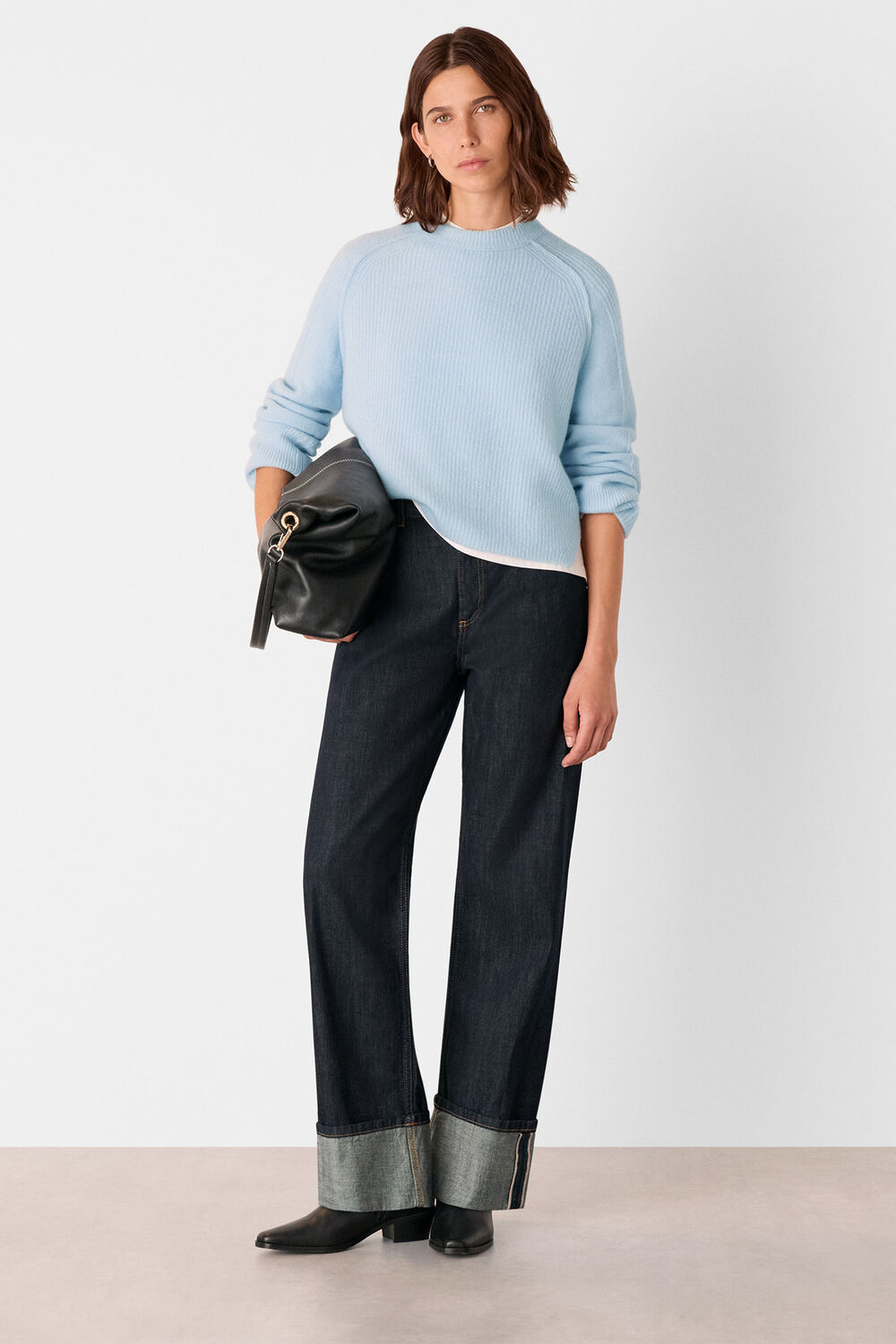 Pale Blue Aria Wool Mix Crew Knit