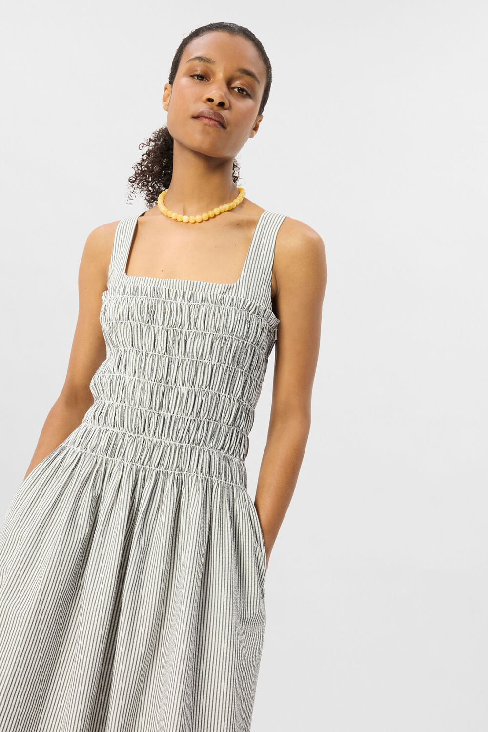 Seersucker Ruched Bodice Dress