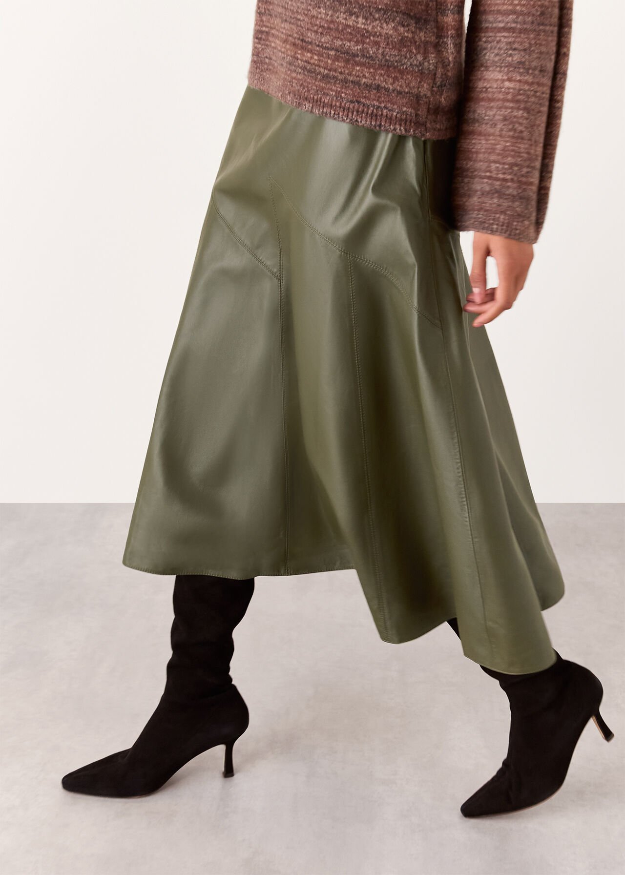 Zig Zag Panel Leather Skirt