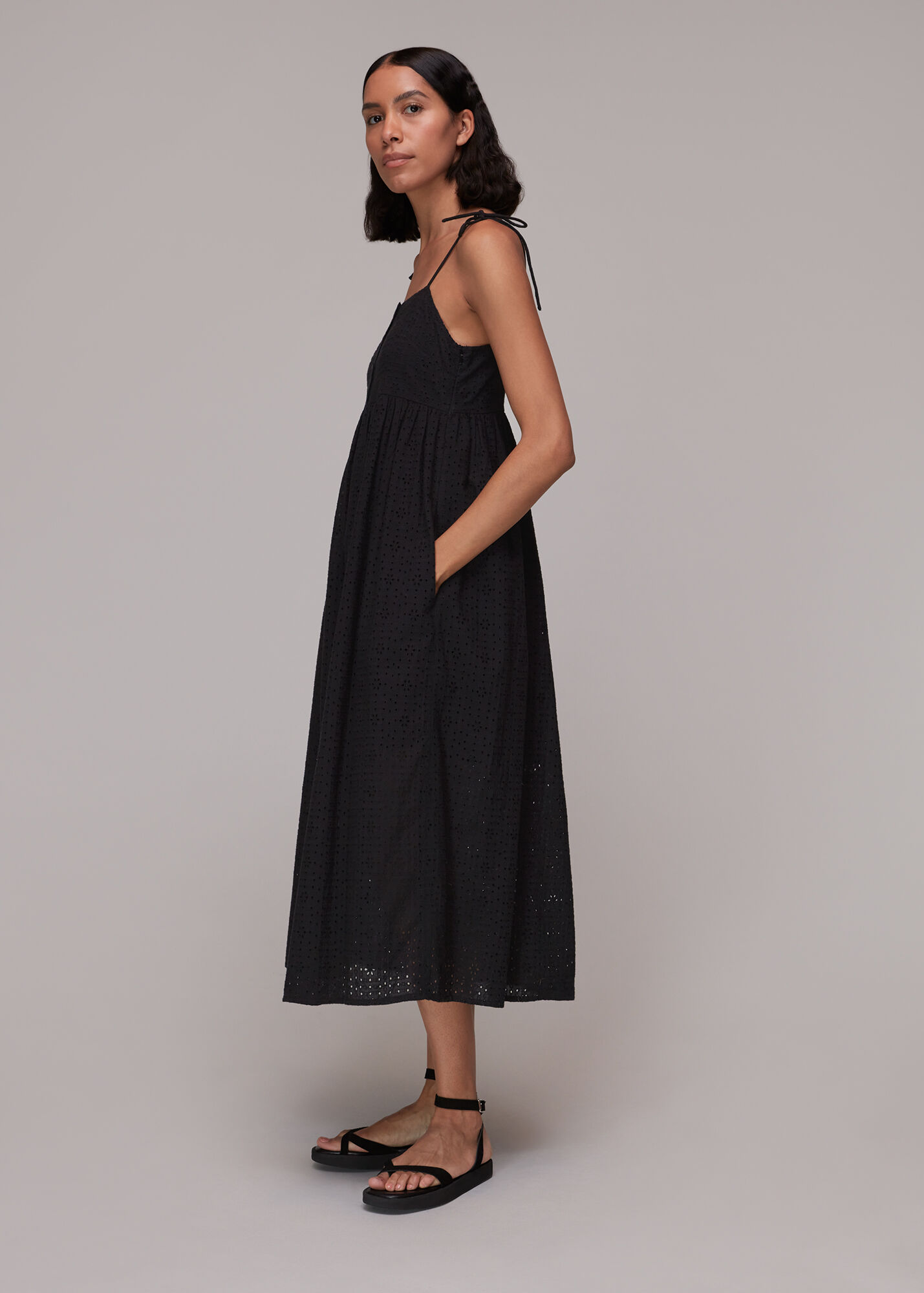 Black Mabel Broderie Midi Dress WHISTLES