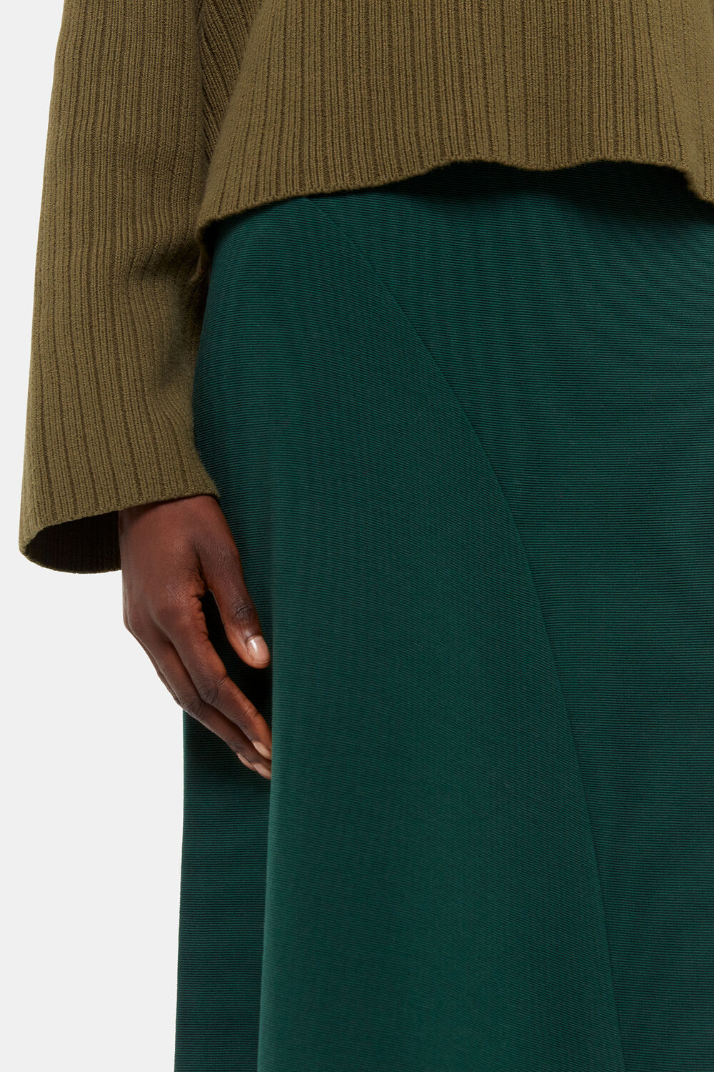 Forest Green Ottoman Rib Curved Hem Skirt
