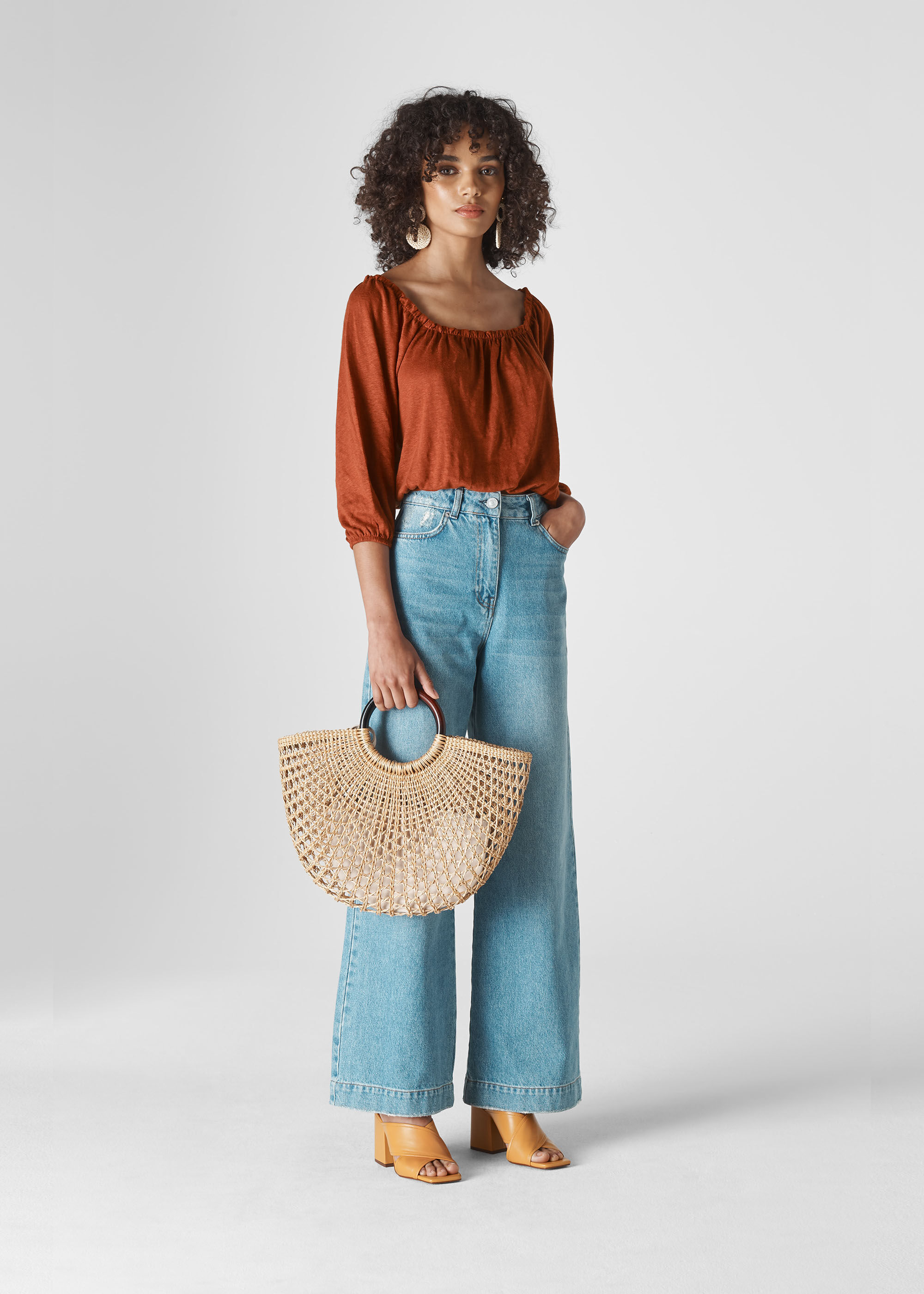 Rust Linen Square Neck Top | WHISTLES | Whistles UK |