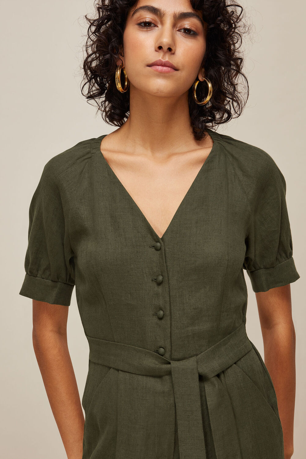 Nora Linen Jumpsuit Khaki