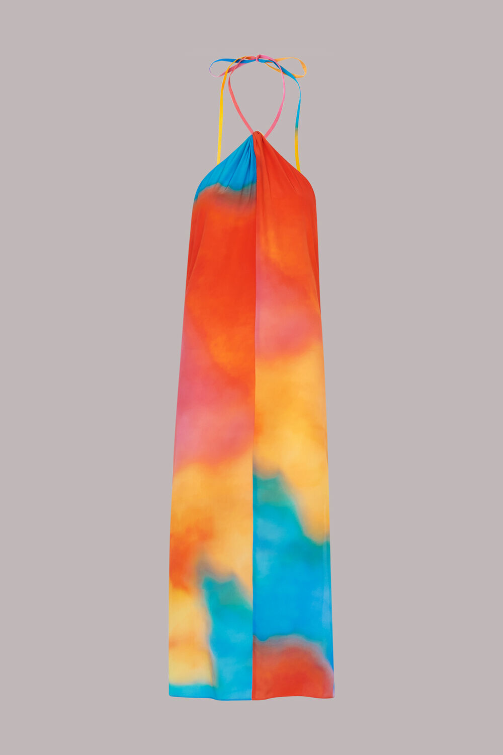 Halterneck Rainbow Silk Dress