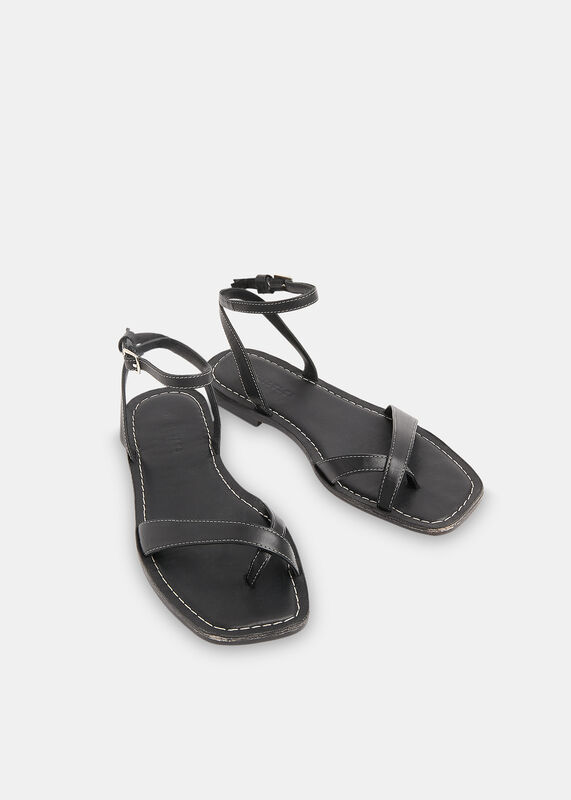Black Contrast Stitch Strappy Sandal