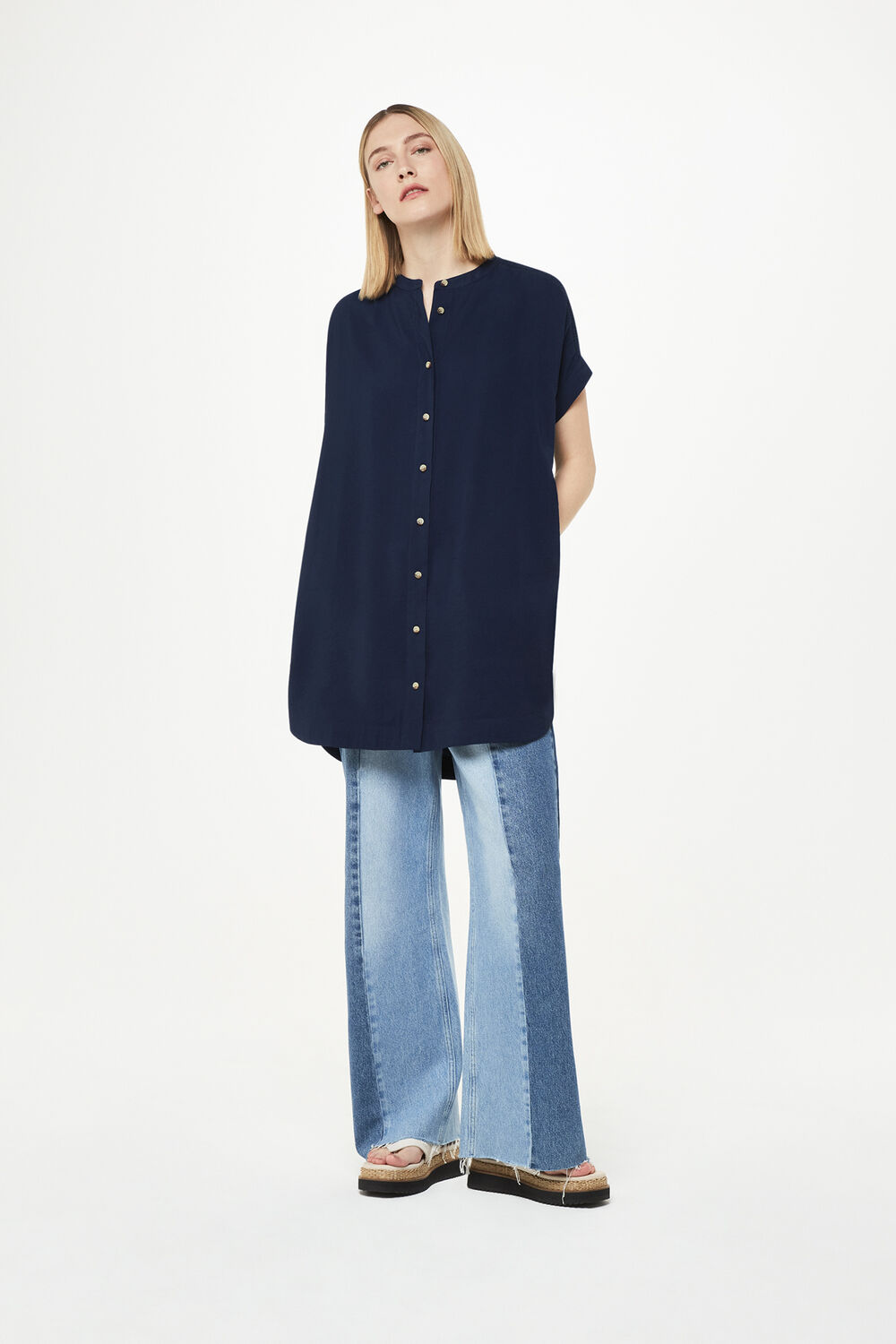 Navy Gathered Shoulder Mina Dress