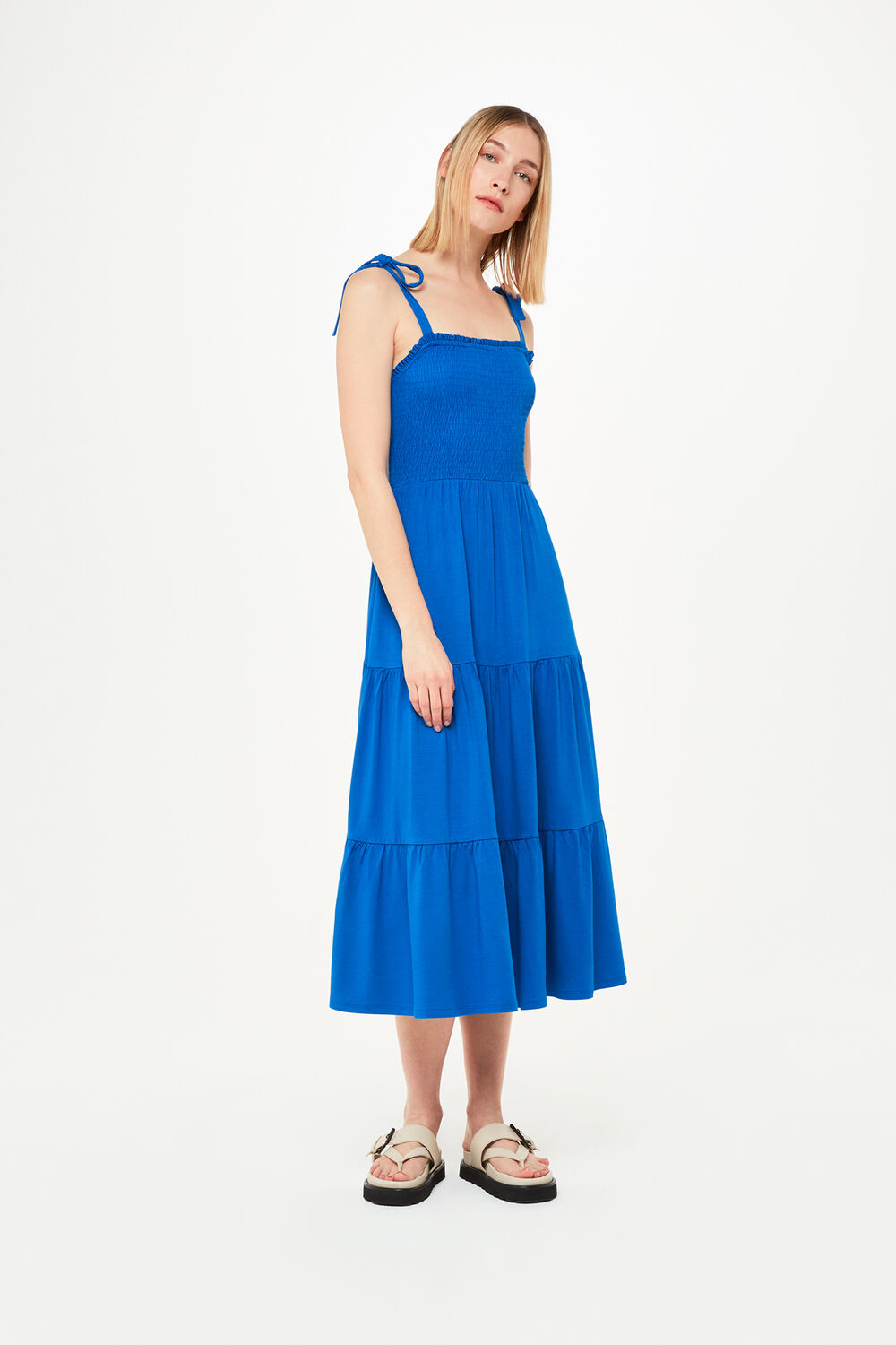 Smocked Tiered Jersey Dress