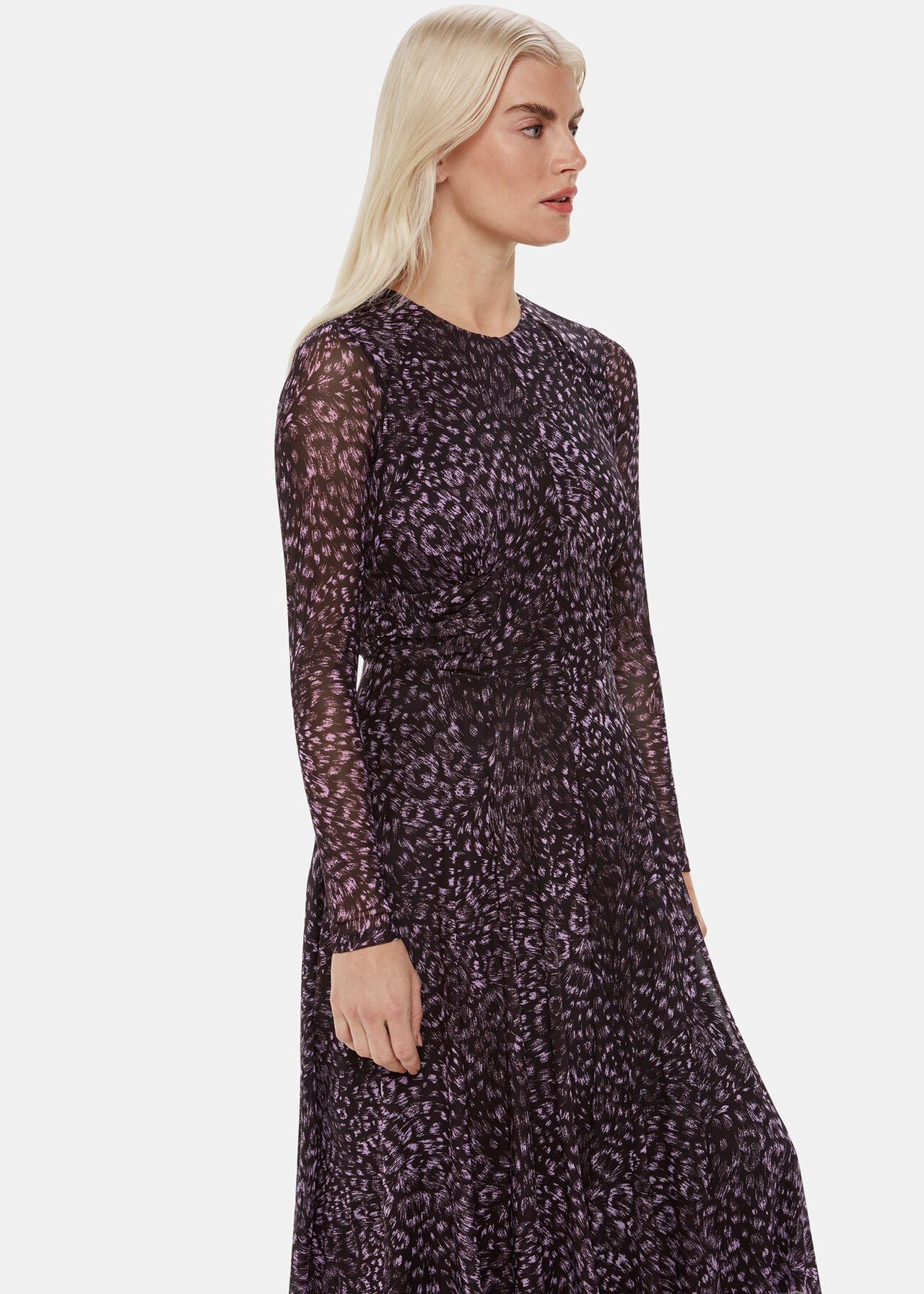 Petite Feather Leopard Mesh Dress