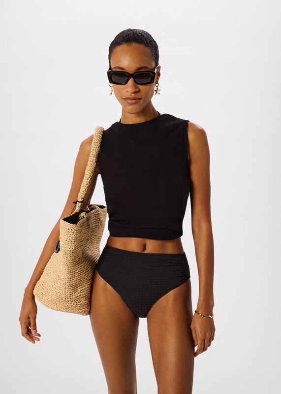Black Textured Gingham Bikini Bottom