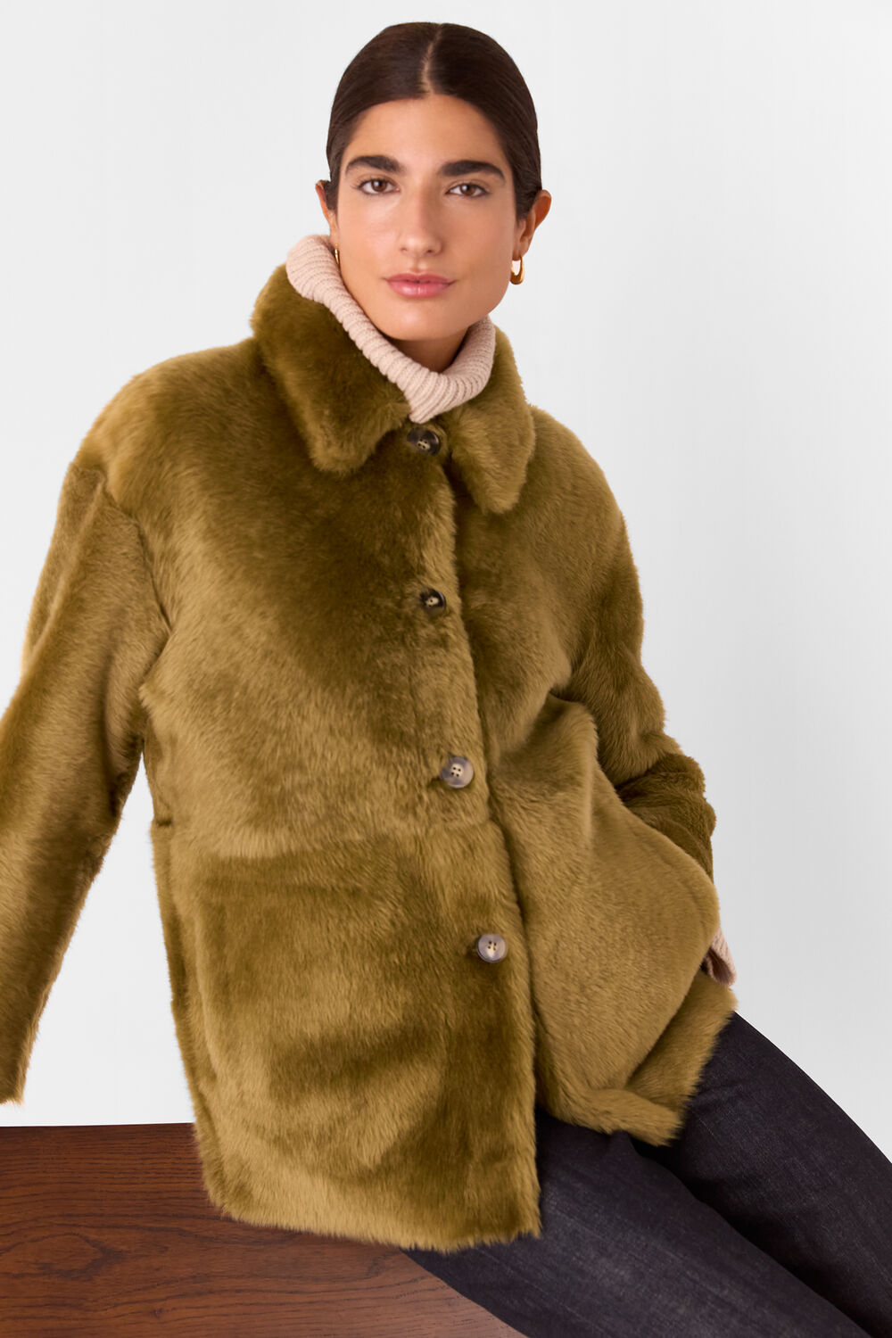 Olive Tamina Short Shearling Coat