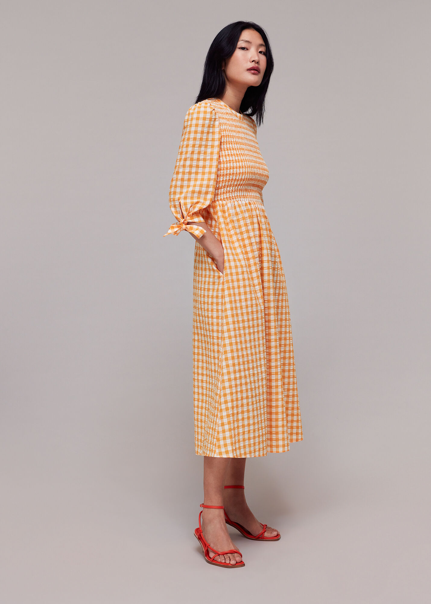 Orange check dress top