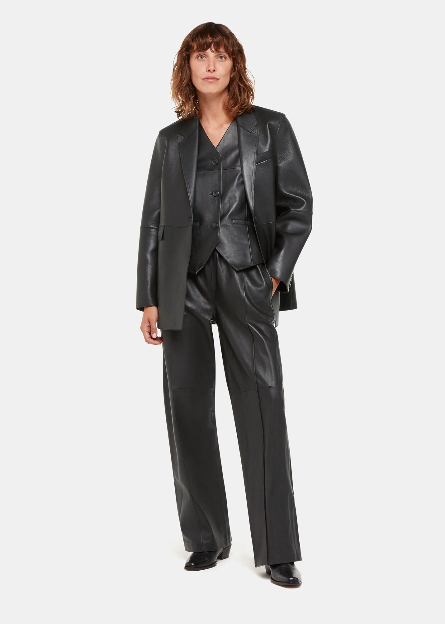 Elasticated leather shop trousers