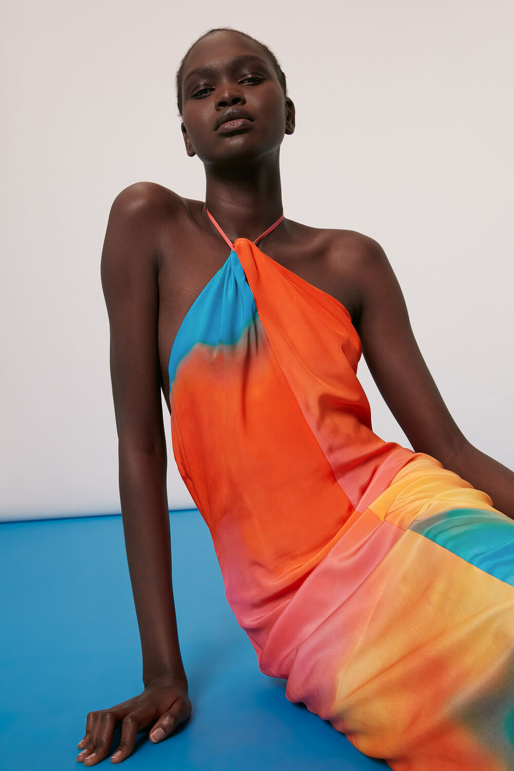 Halterneck Rainbow Silk Dress