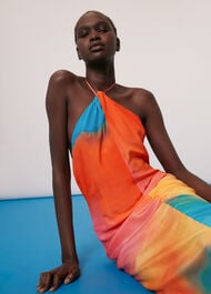 Halterneck Rainbow Silk Dress