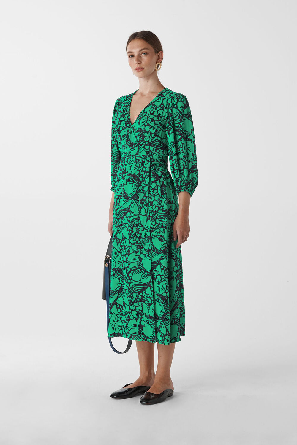 Sunflower Print Wrap Dress Green/Multi