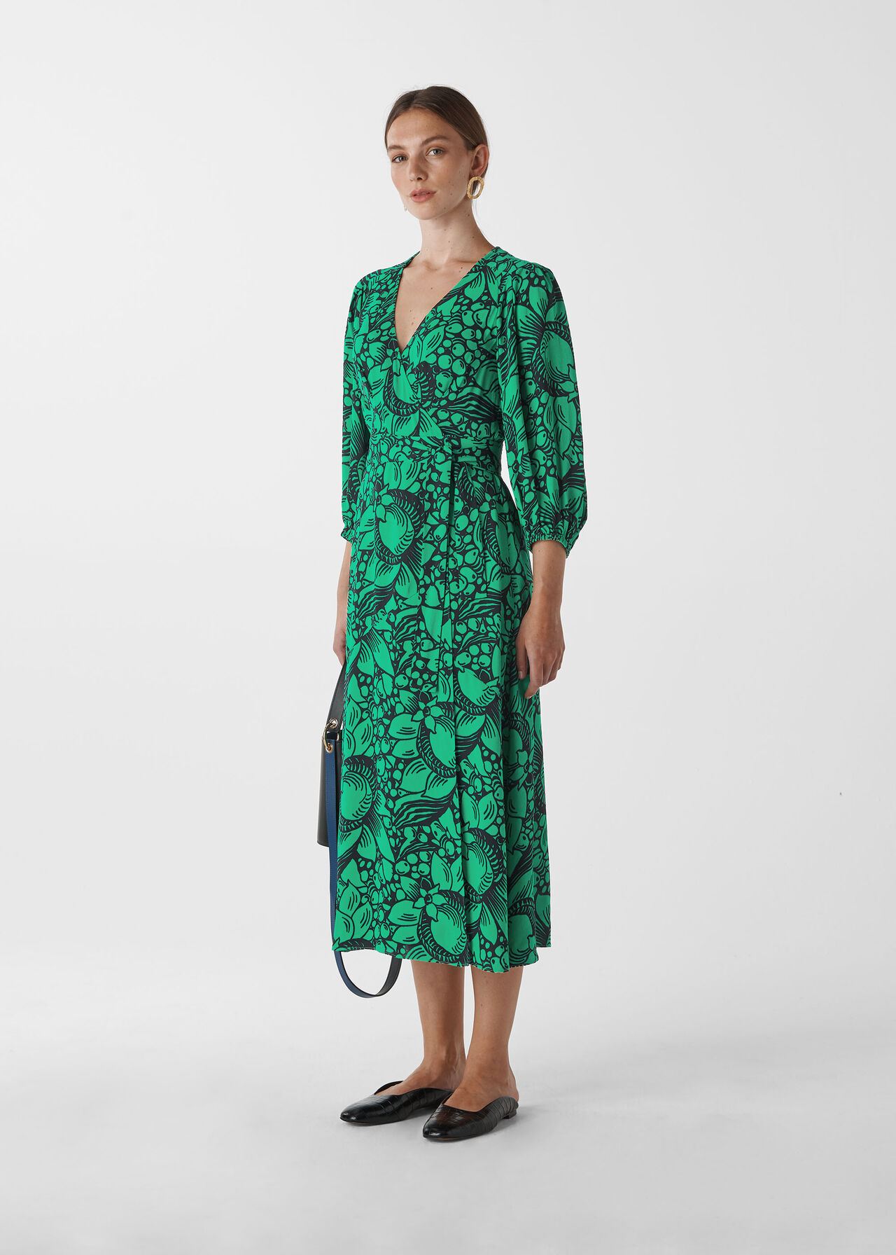 Sunflower Print Wrap Dress Green/Multi