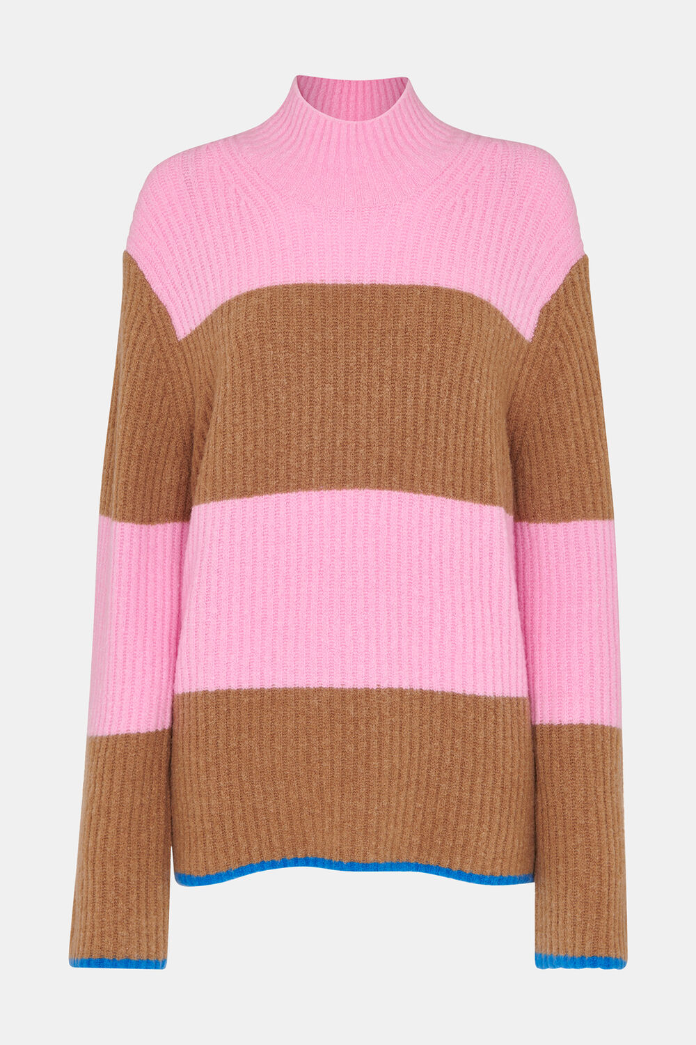 Block Stripe Rib Funnel Neck