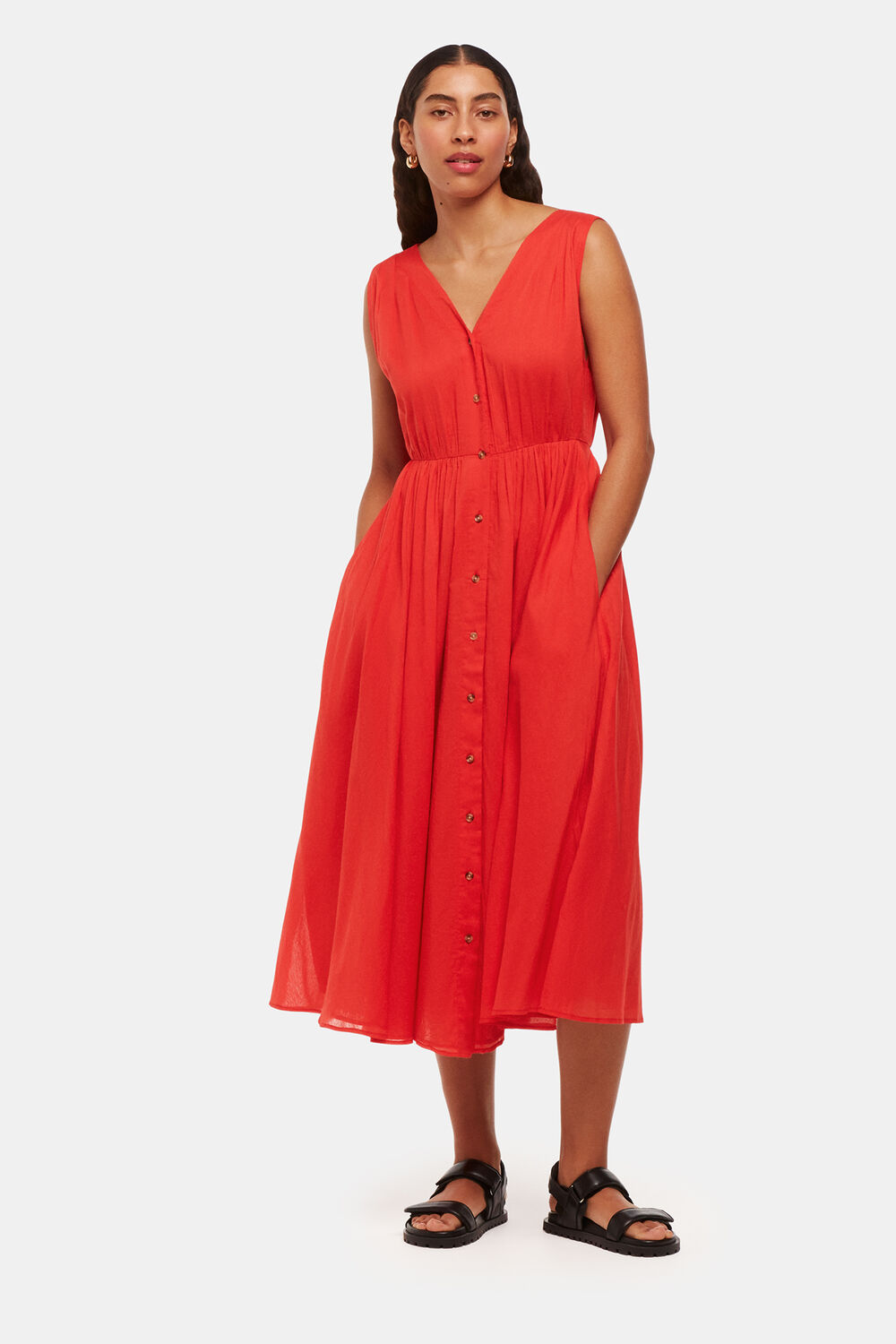 Red V Neck Beach Dress