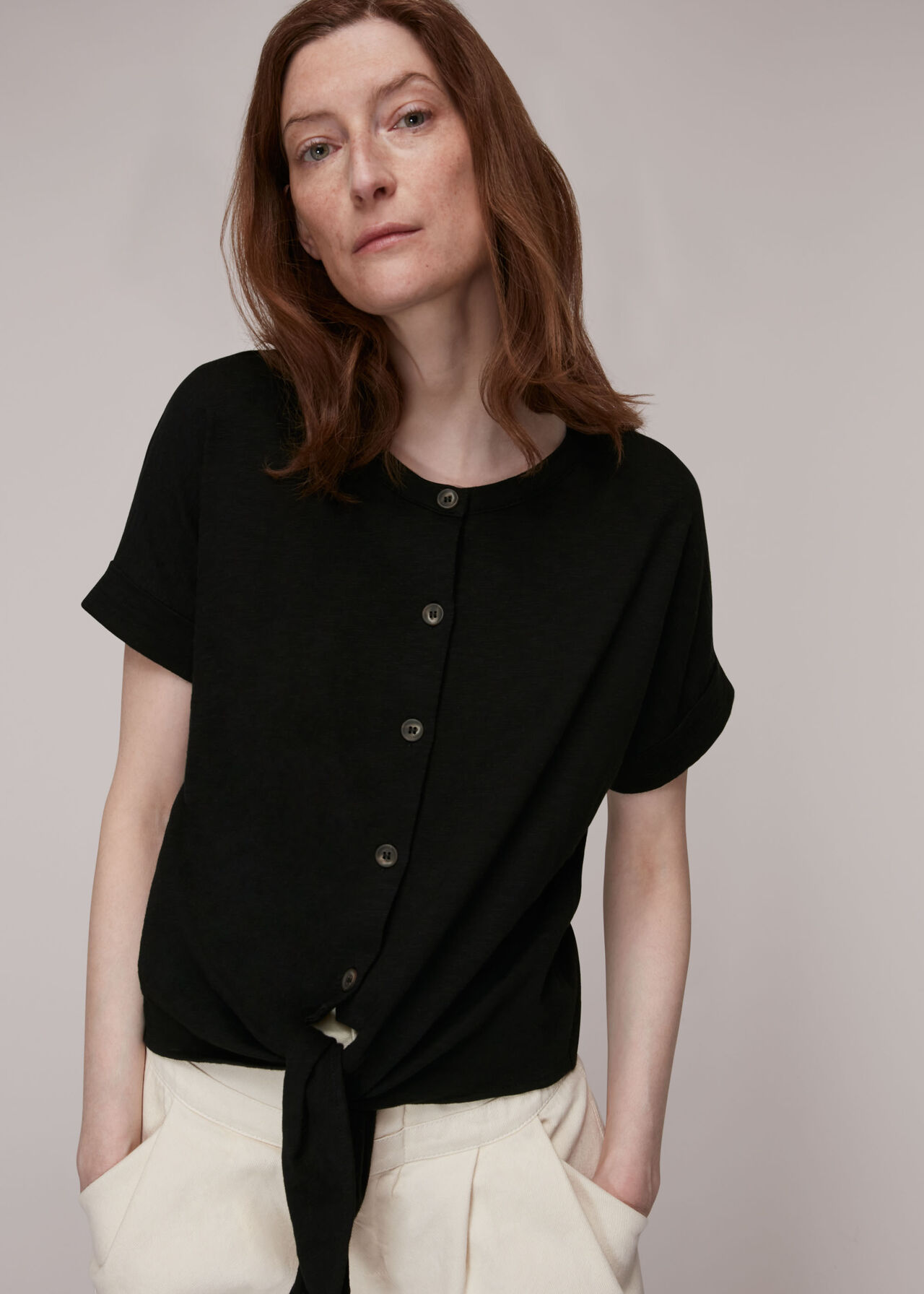 Round Neck Tie Front Tee