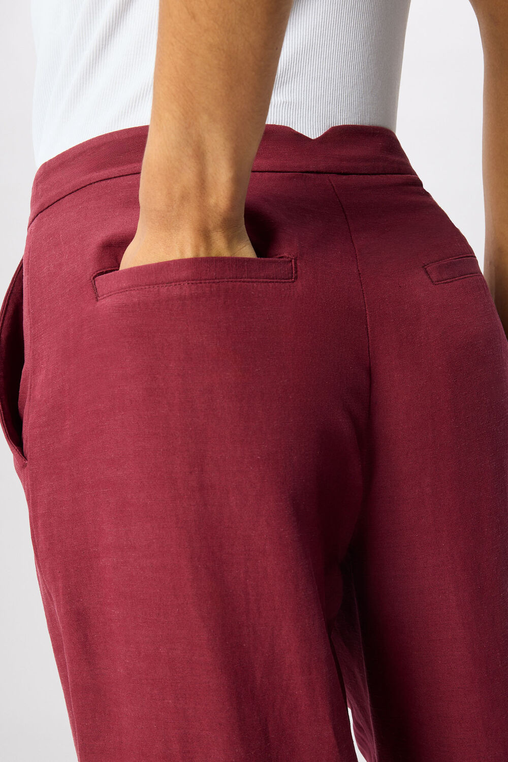 Burgundy Linen Blend Pintuck Trouser