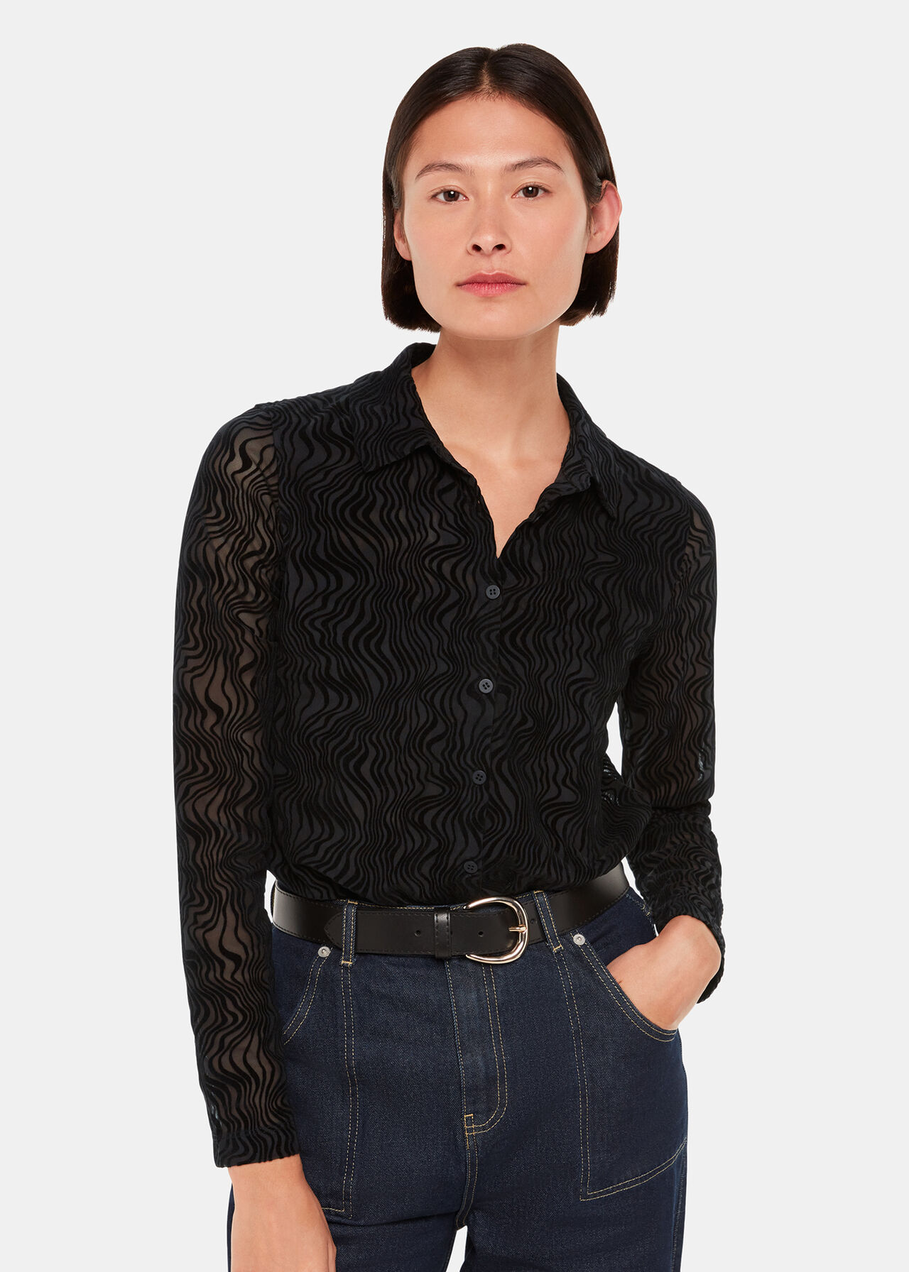 Black Squiggle Mesh Shirt | WHISTLES