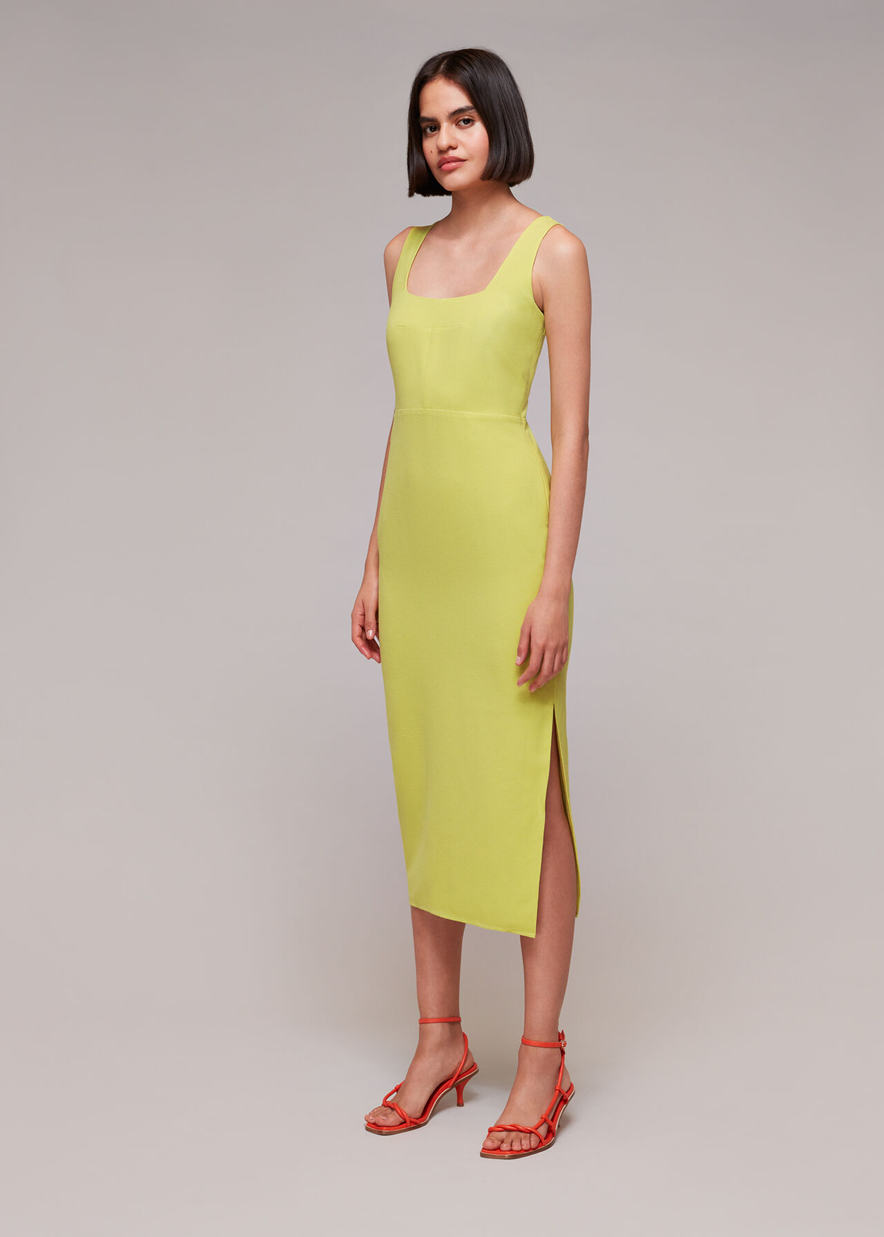 Lime Elenor Square Neck Midi Dress, WHISTLES