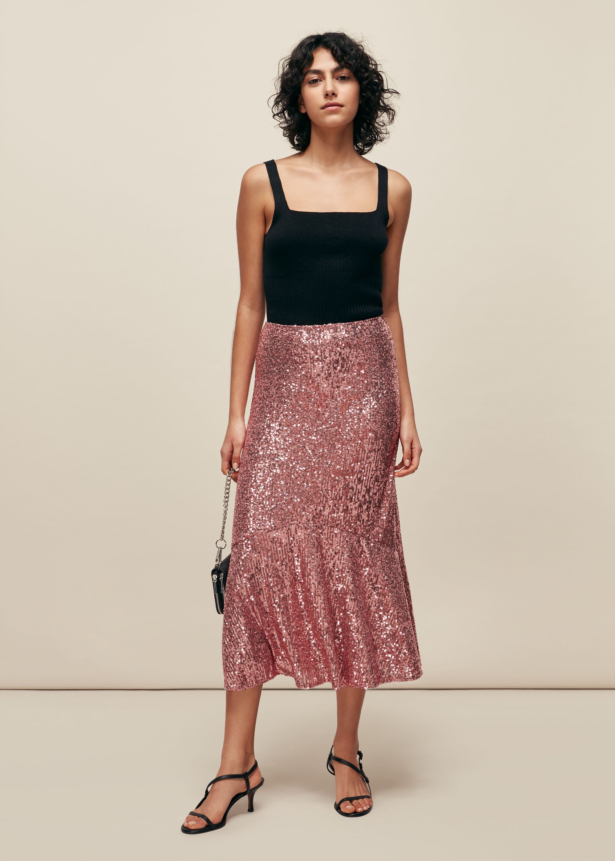 Sequin midi skirt pink top