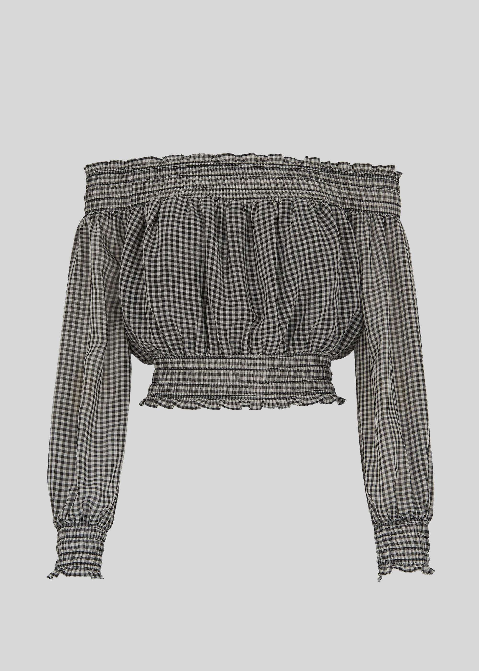 Black/Multi Gingham Bardot Top | WHISTLES | Whistles UK |
