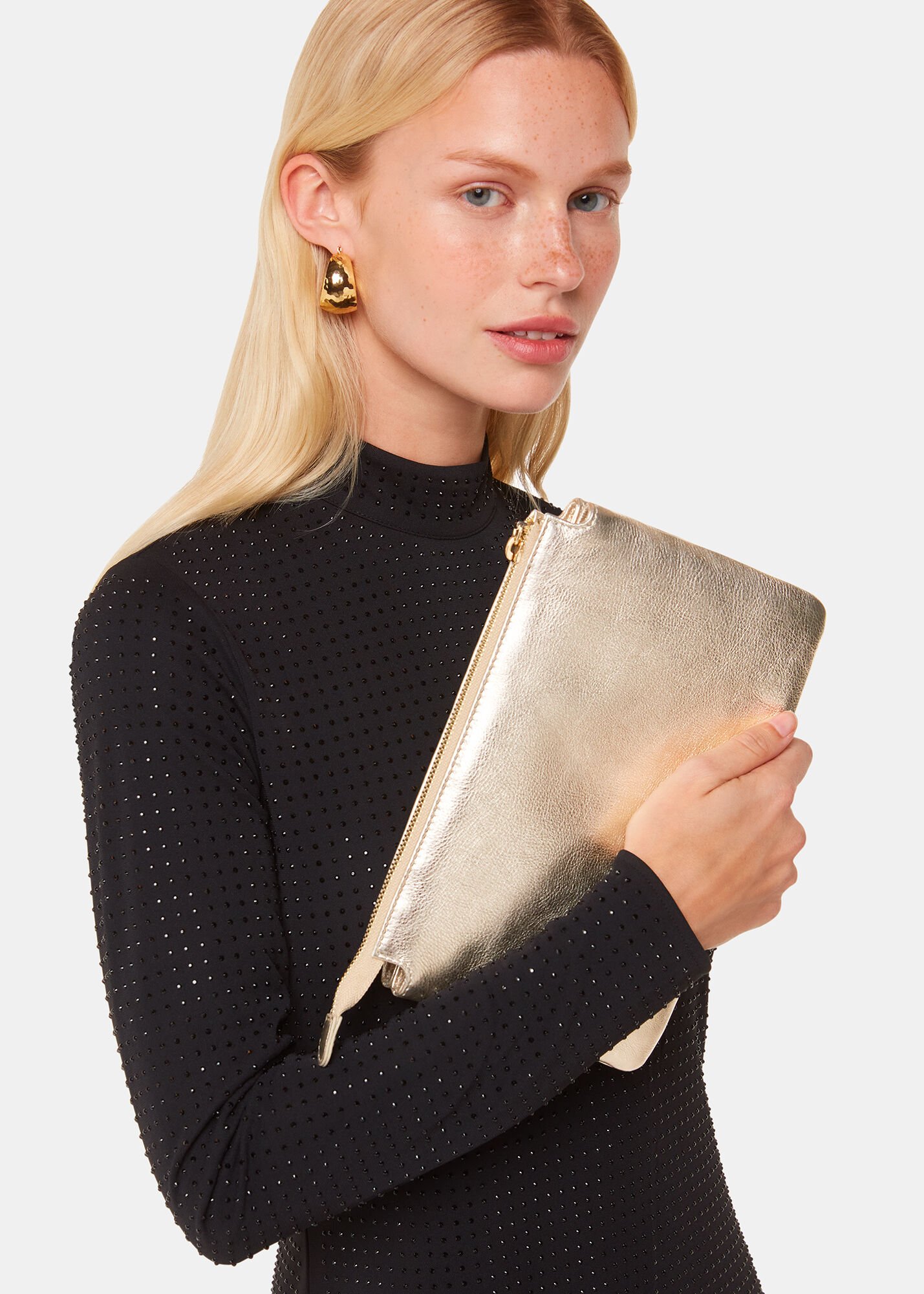 Whistles gold clutch bag top