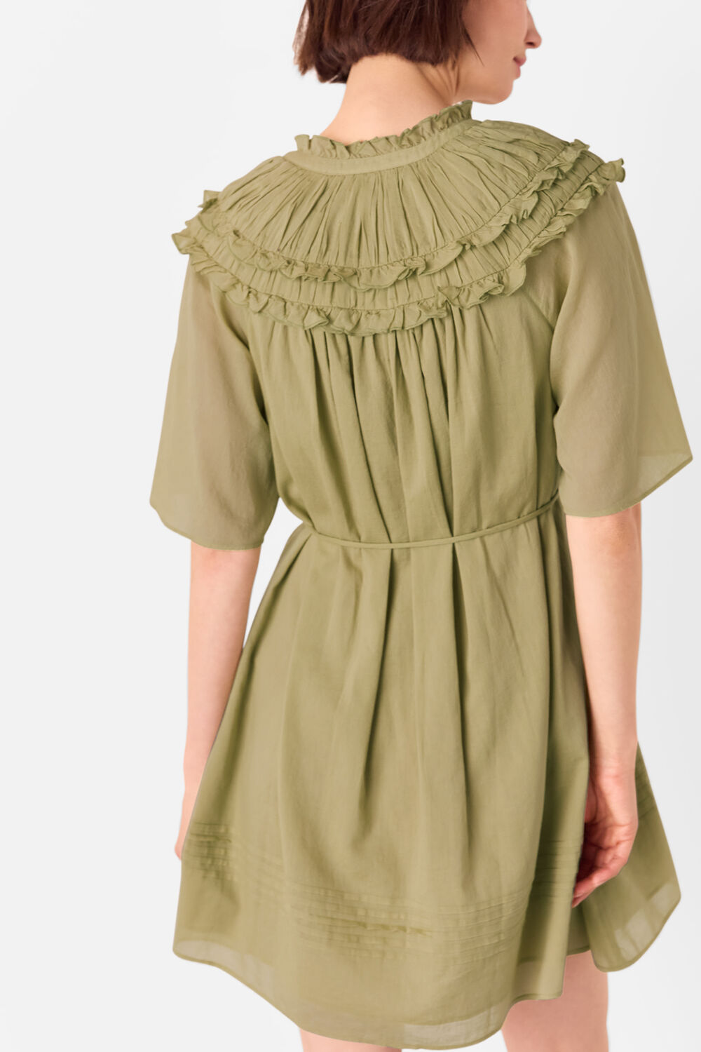 Khaki Cotton Frill Mini Dress