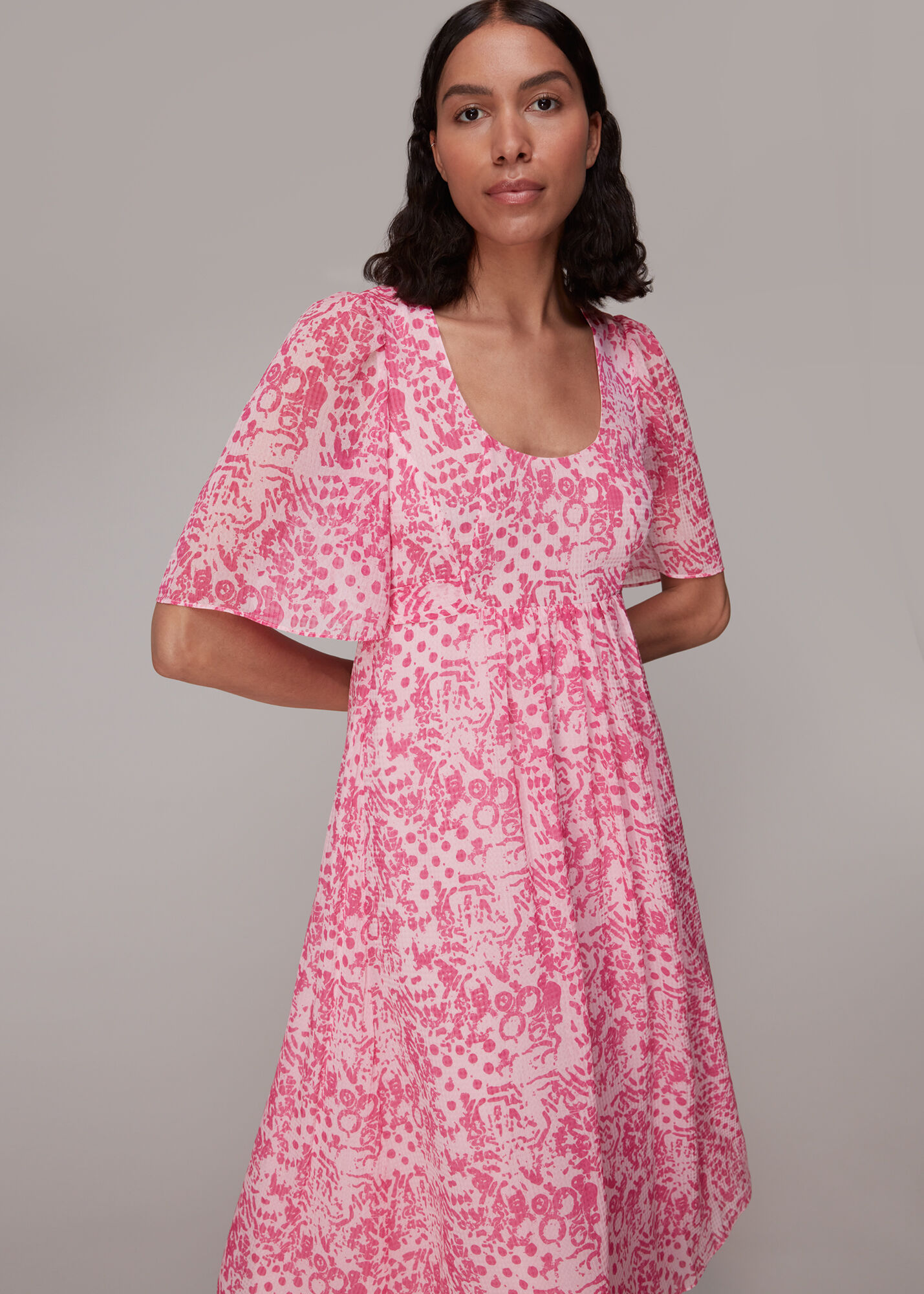 Pink/Multi Abstract Batik Midi Dress WHISTLES
