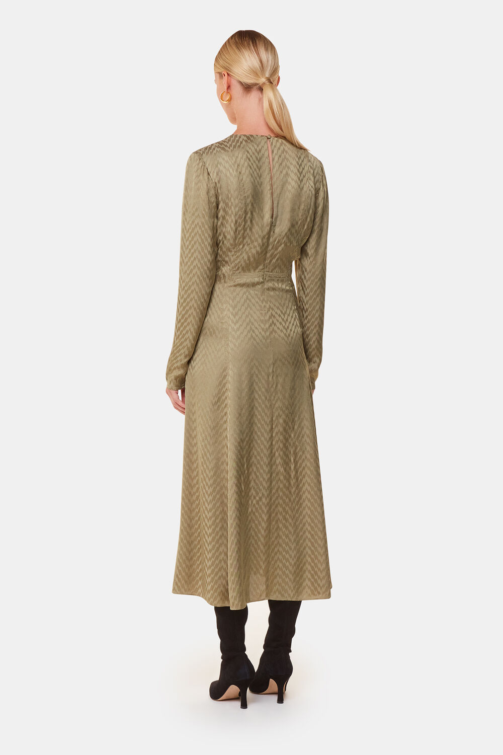 Khaki Jacquard Zig Zag Print Dress
