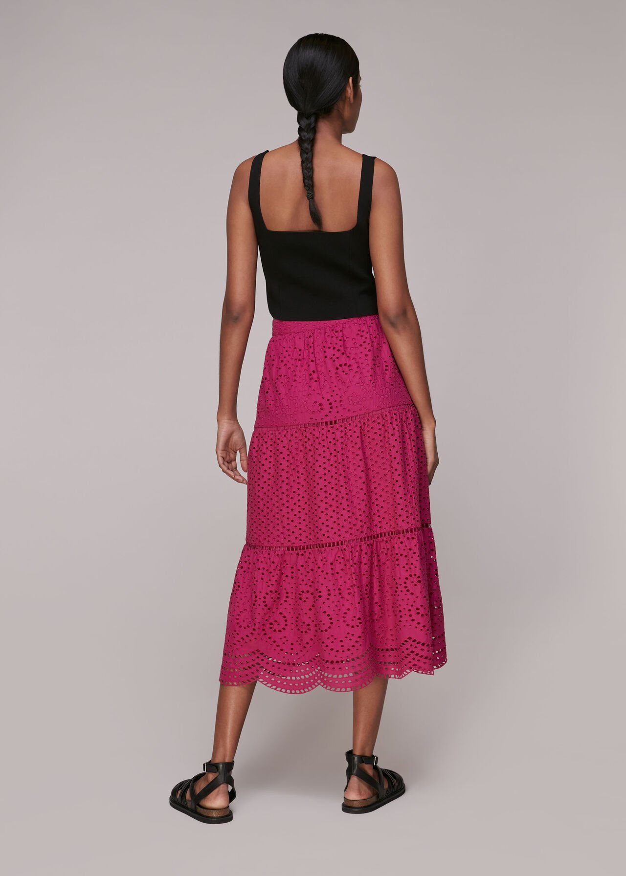 Broderie Midi Skirt Pink