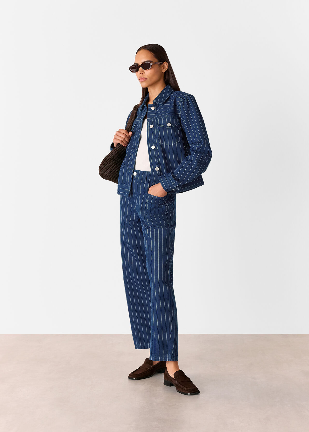 Pinstripe Barrel Leg Jean