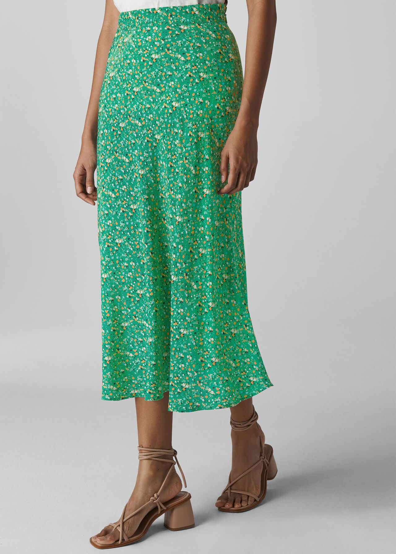 Ditsy Blossom Bias Cut Skirt Green/Multi