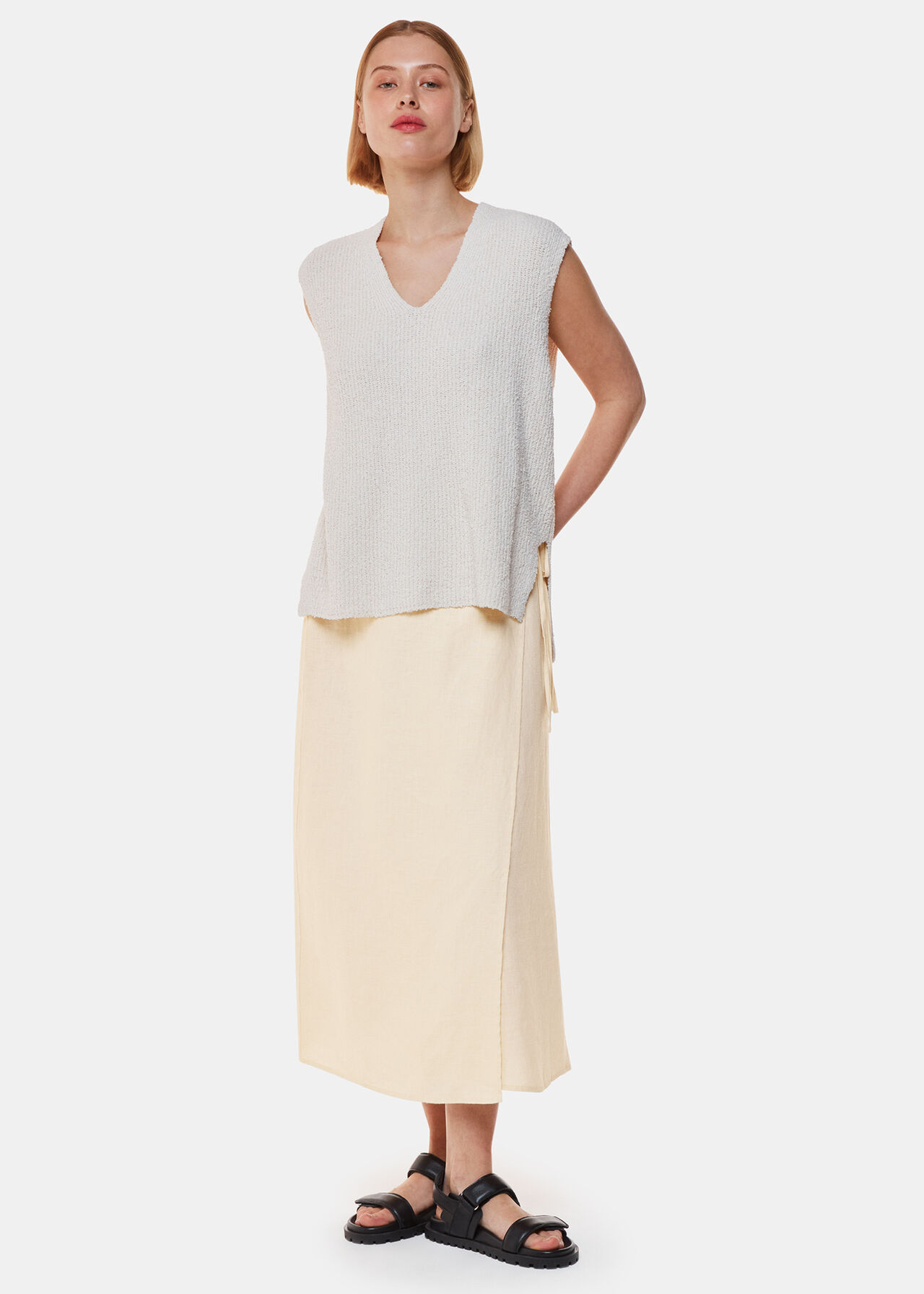 Linen Wrap Midi Skirt