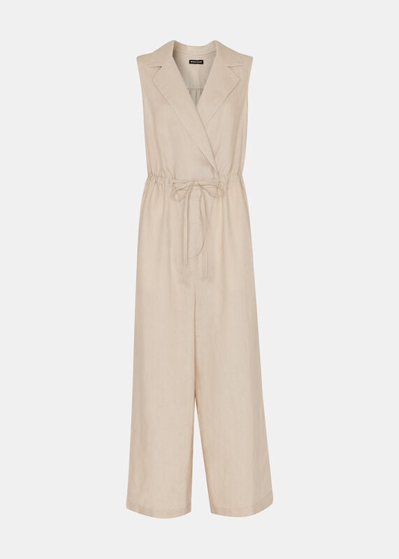 Neutral Bella Linen Wrap Jumpsuit