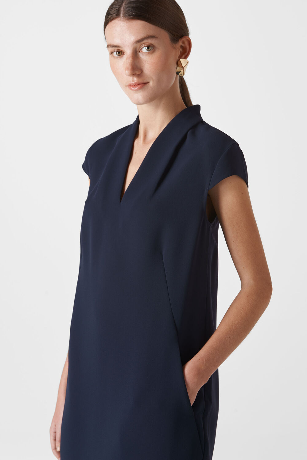 Paige V Neck Crepe Dress Navy