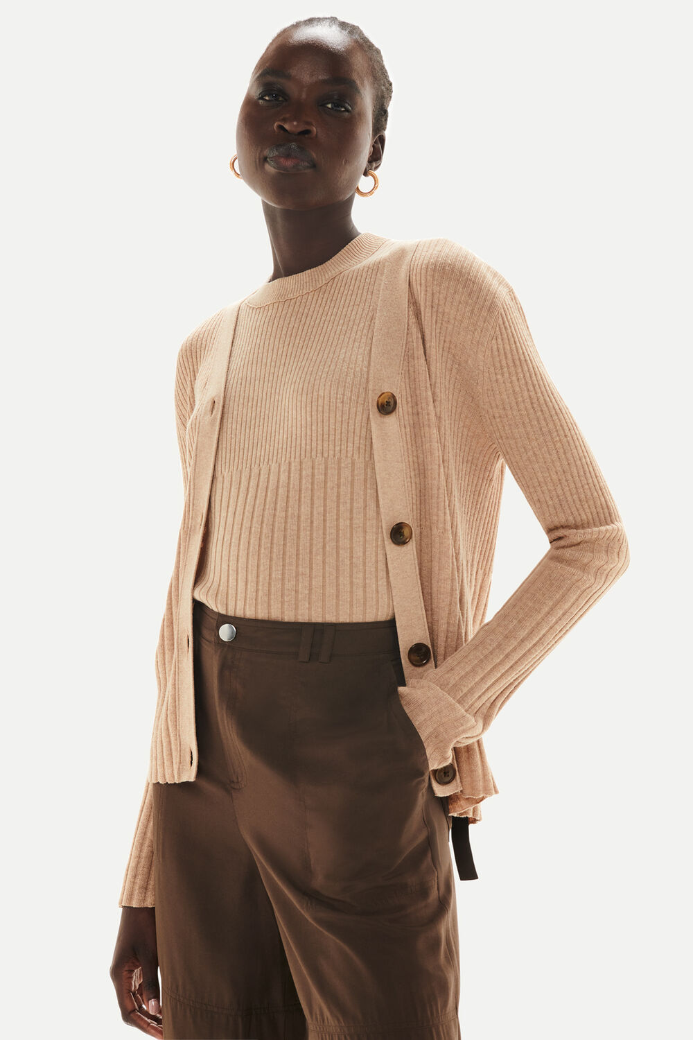Camel Ribbed Cardigan