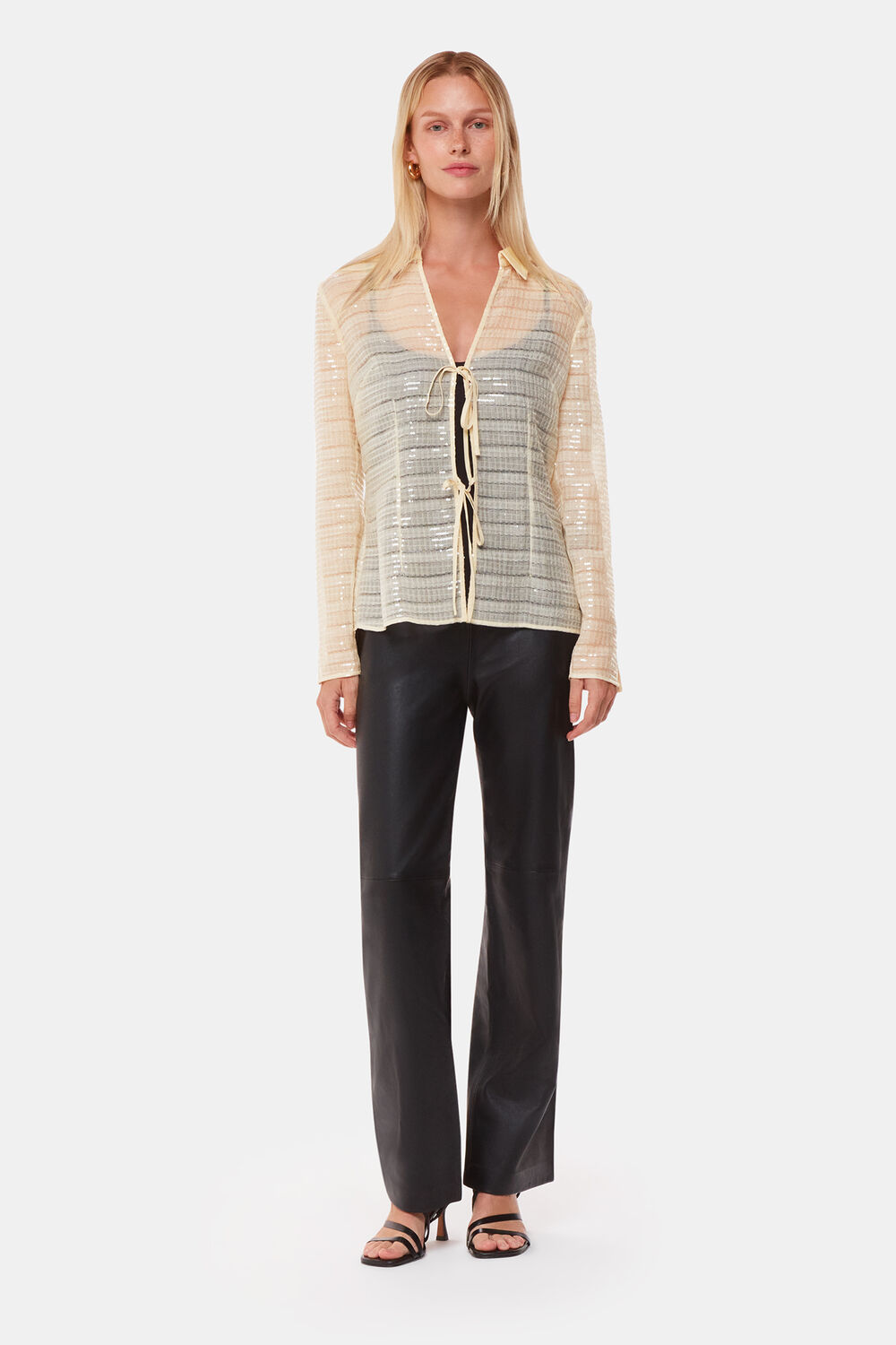 Ivory Sequin Tie Front Top