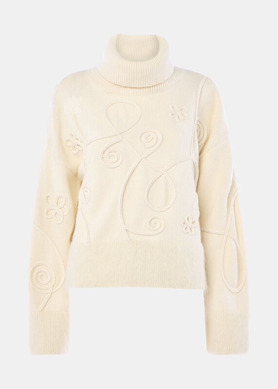Cream Wool Embroidered Floral Jumper