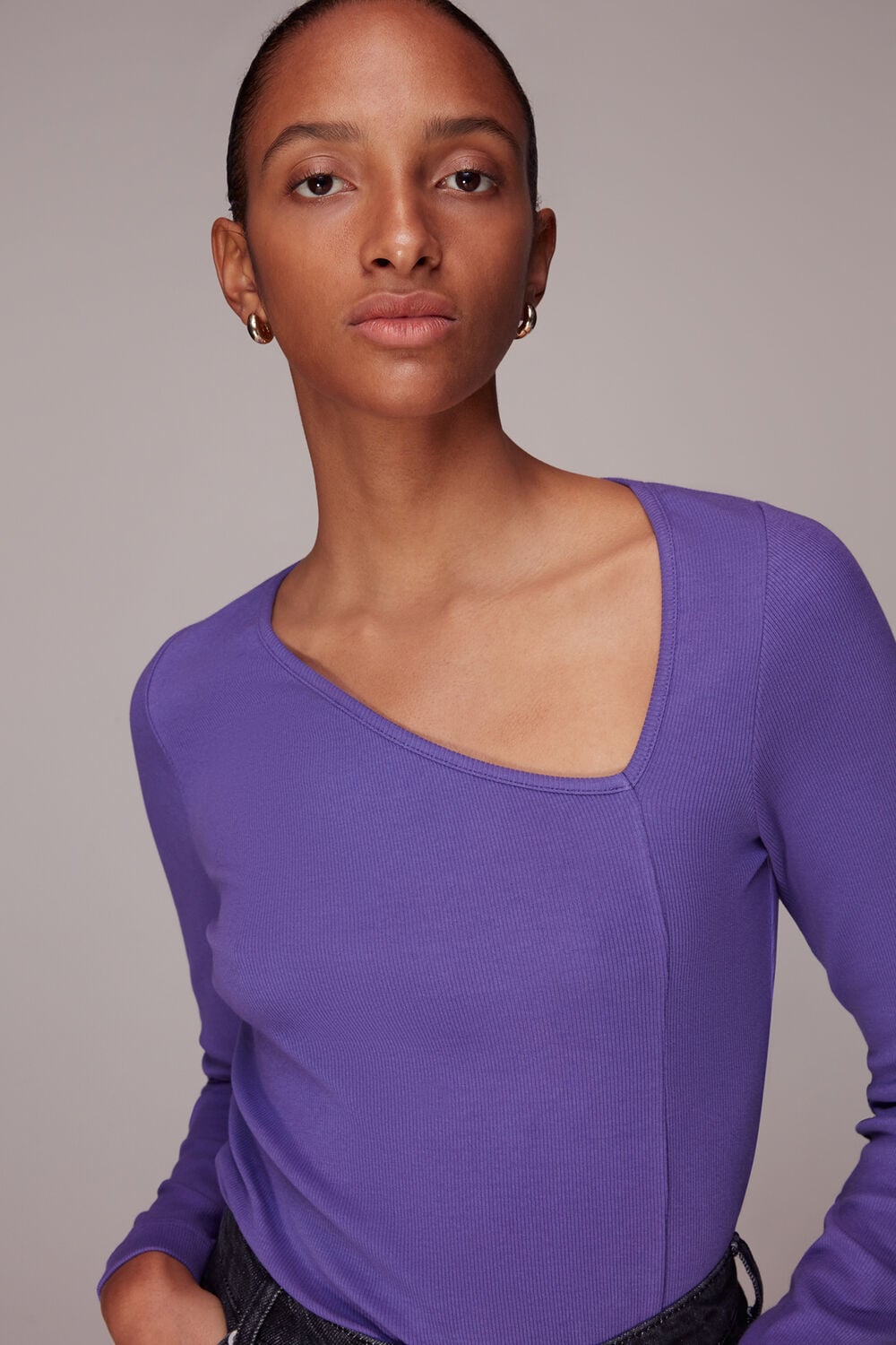 Ribbed Asymmetric V-Neck Top