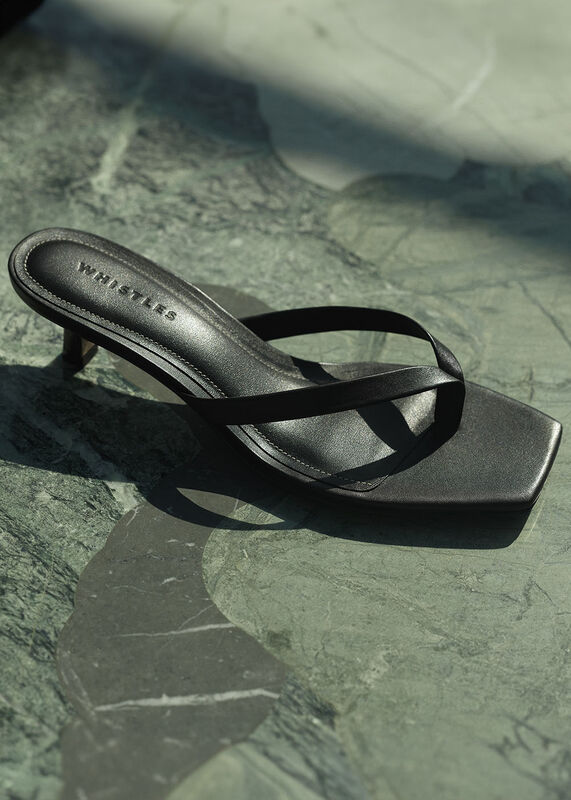 Black Toe Post Kitten Heel Mule