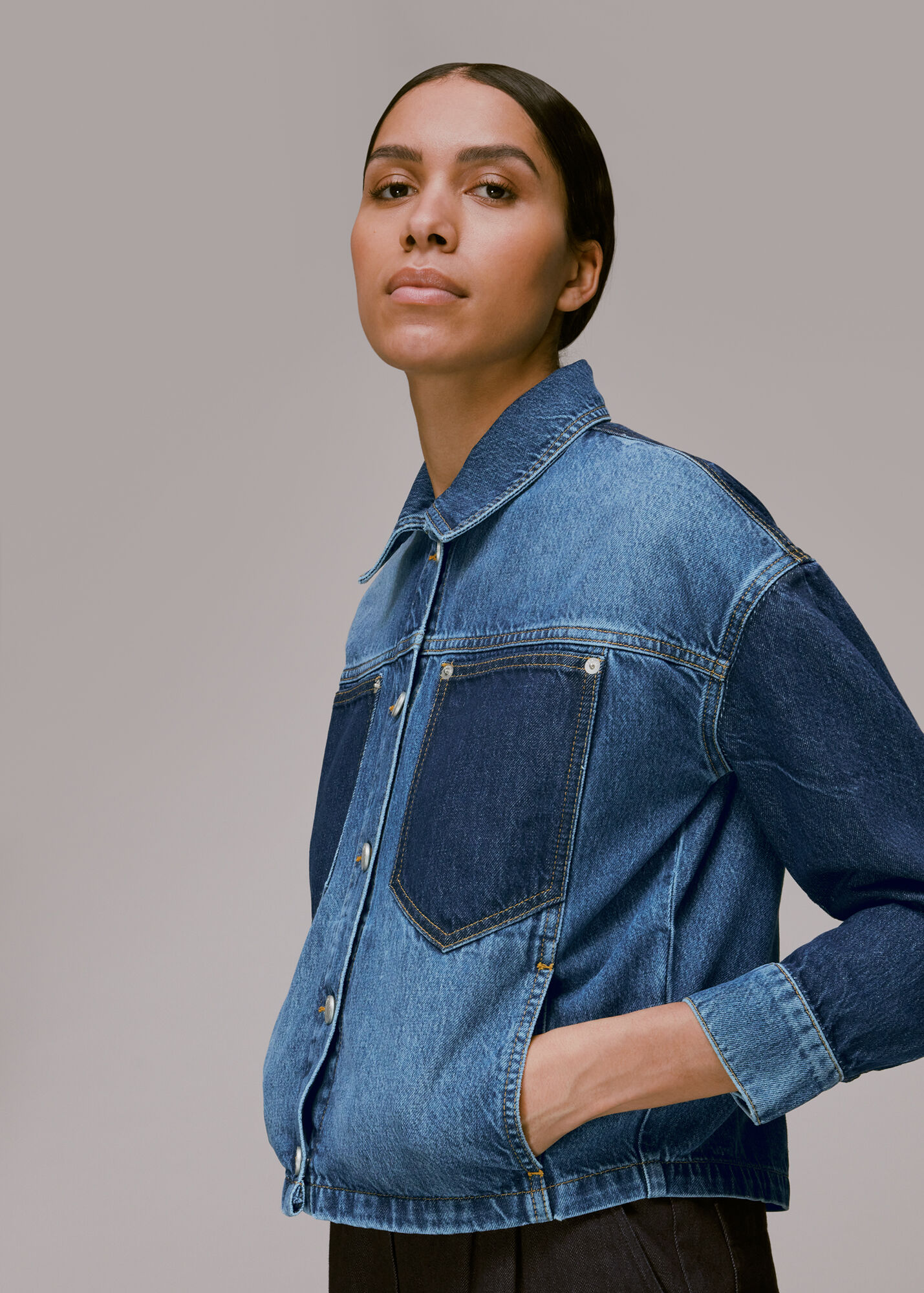 Denim Ella Patchwork Denim Jacket WHISTLES