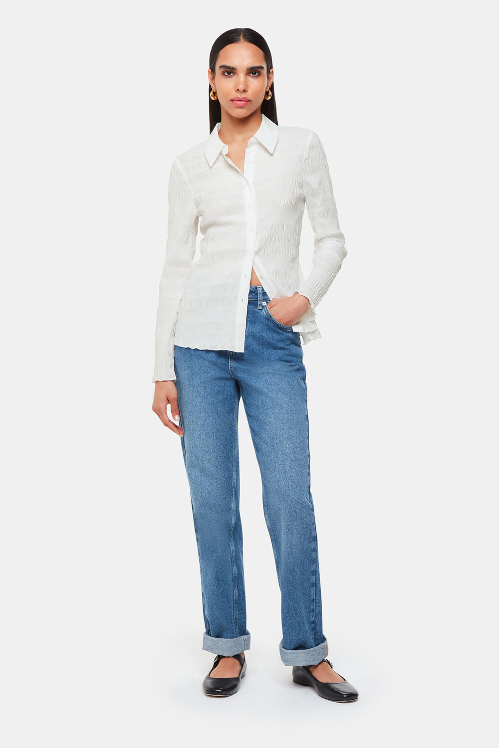 Plisse Button Front Shirt
