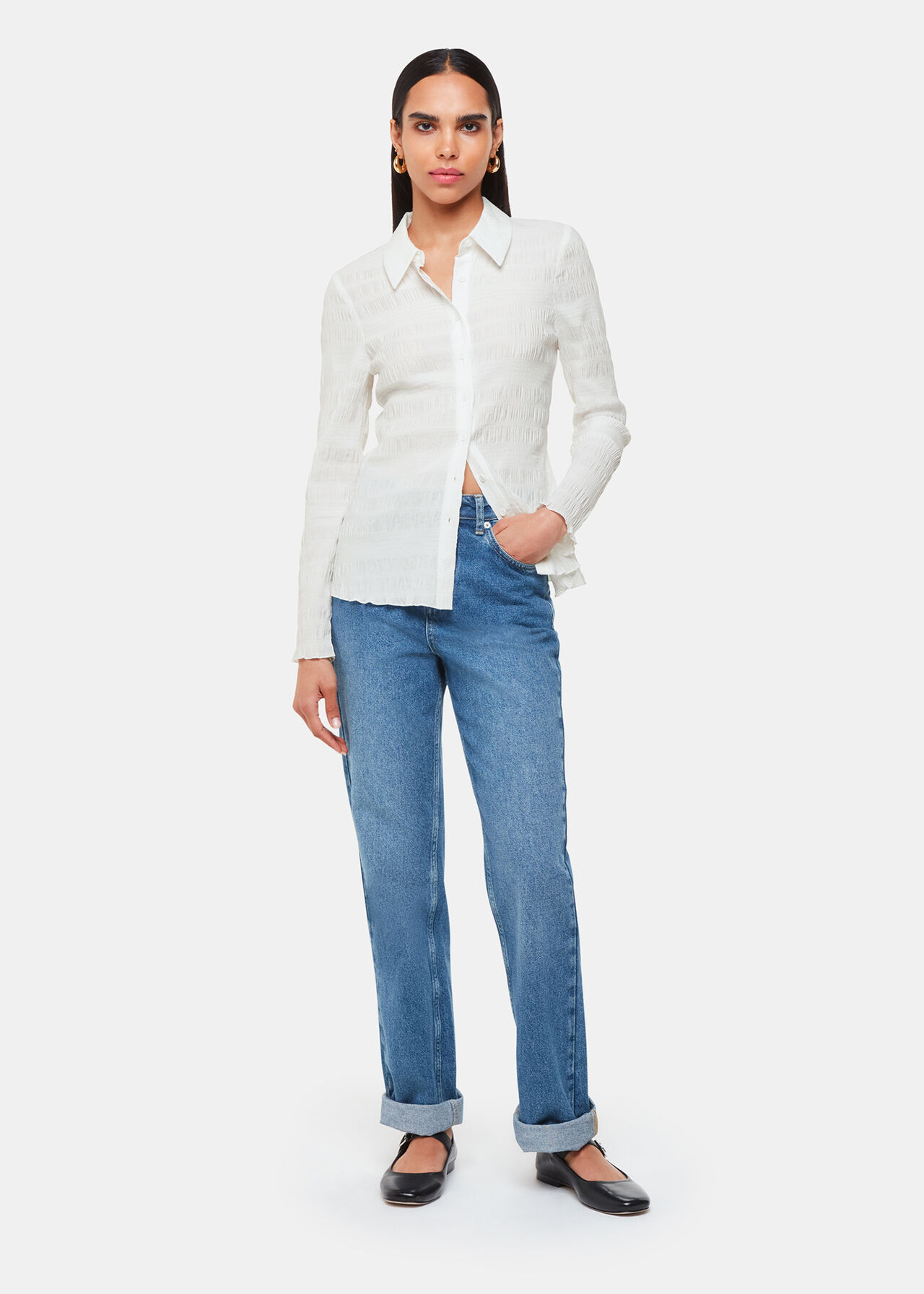 Plisse Button Front Shirt