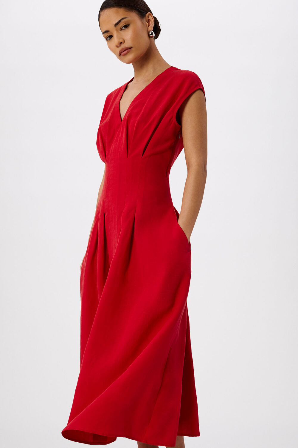 Red Petite Panel Linen Blend Dress