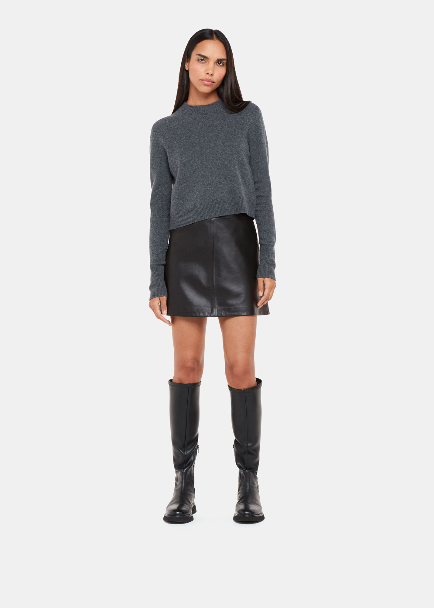 Whistles black outlet leather skirt