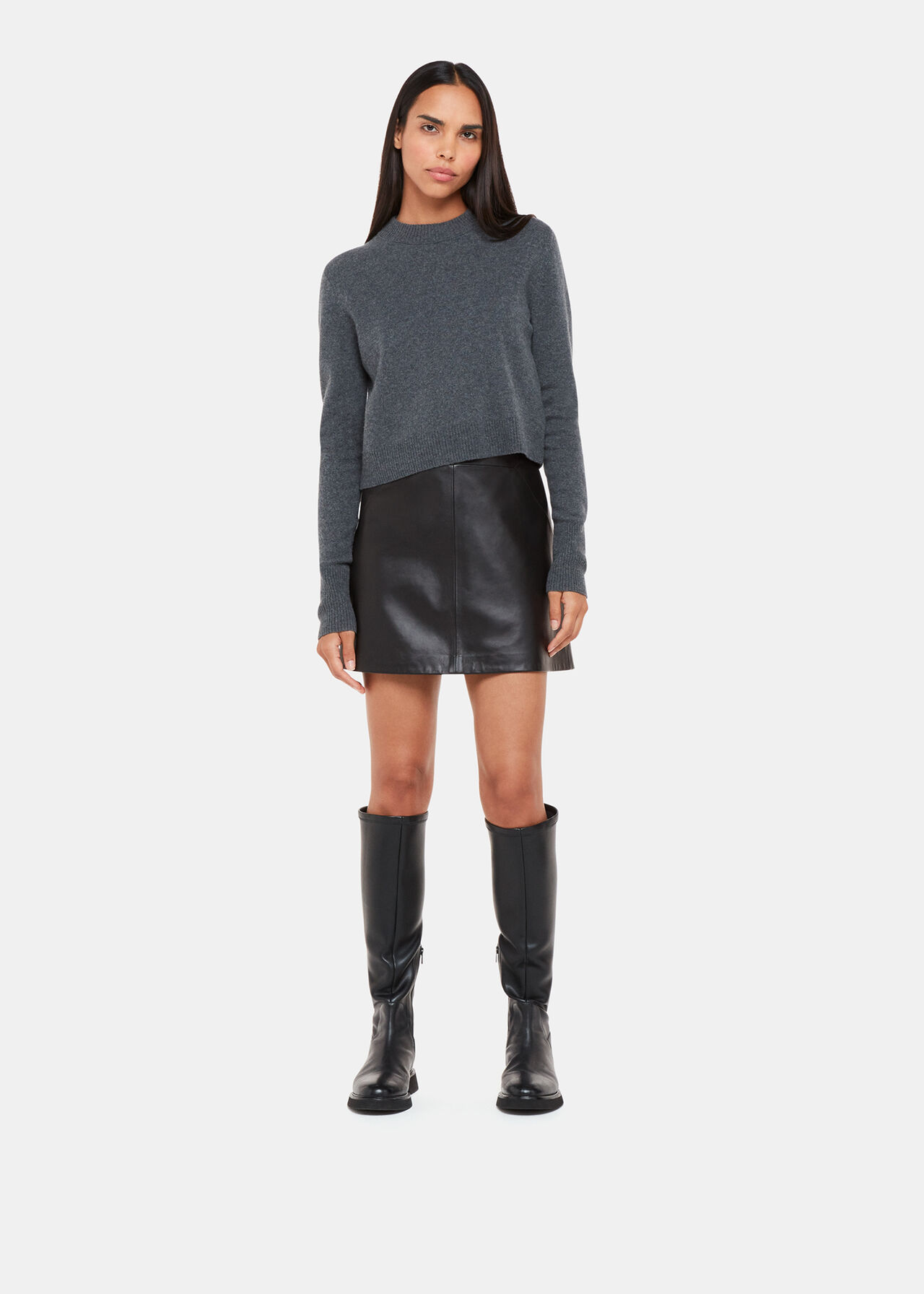 Short Black A-Line Leather Skirt, Whistles