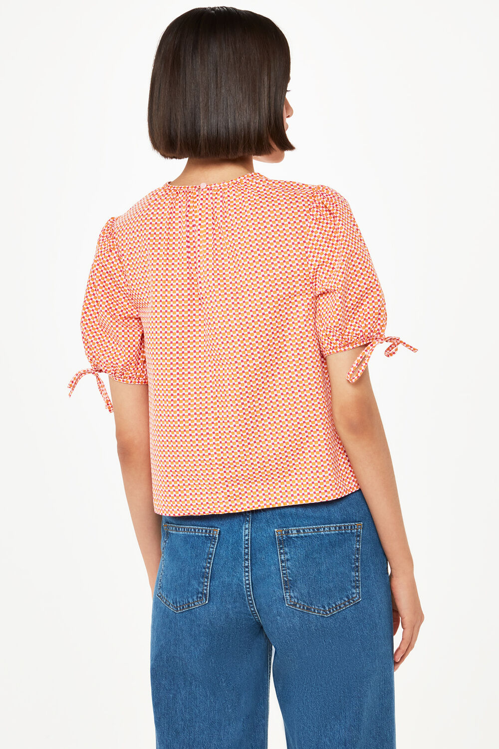 Ditsy Square Ruched Front Top